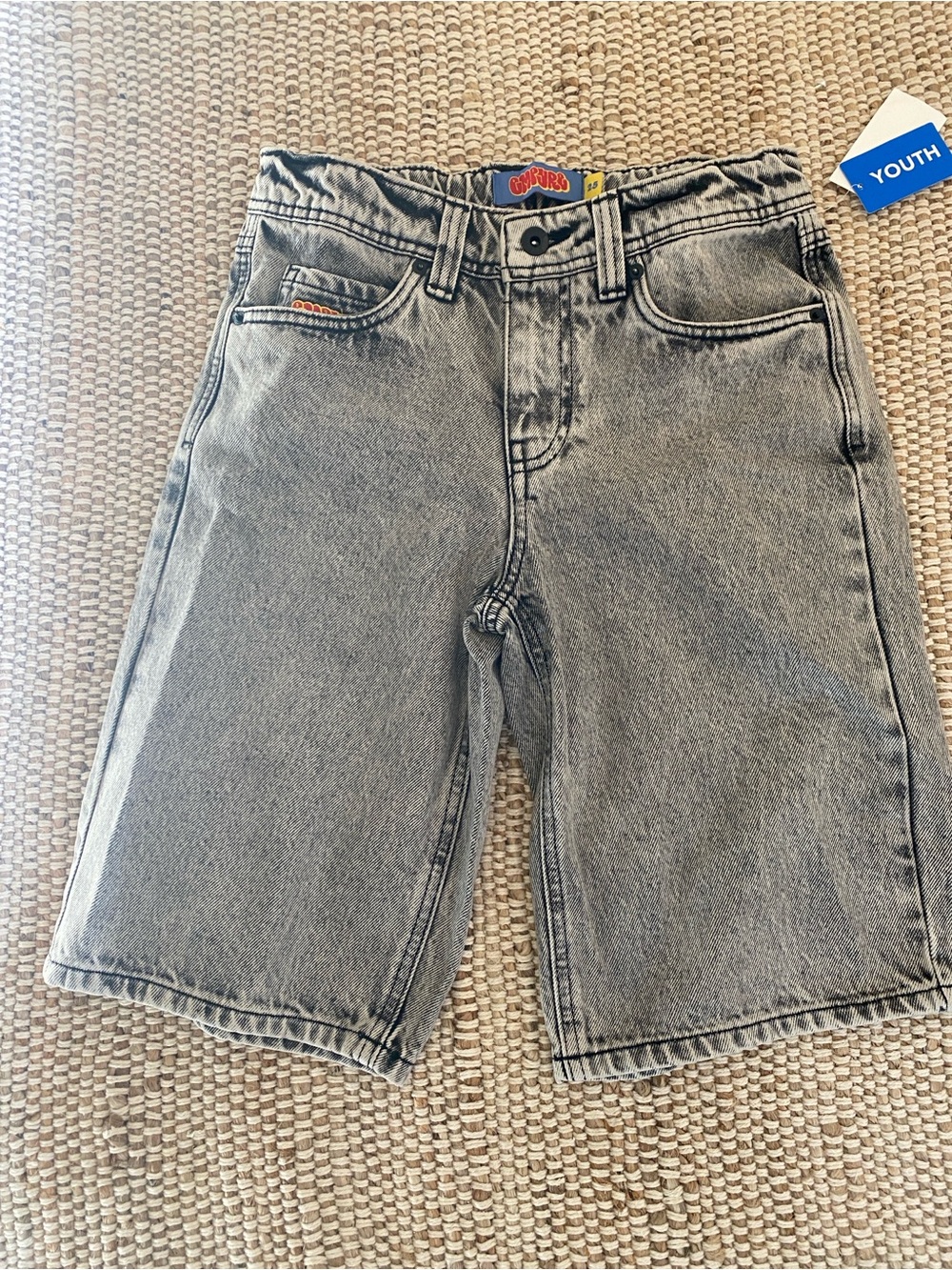 Empyre Youth Washed Gray Denim Skate Shorts